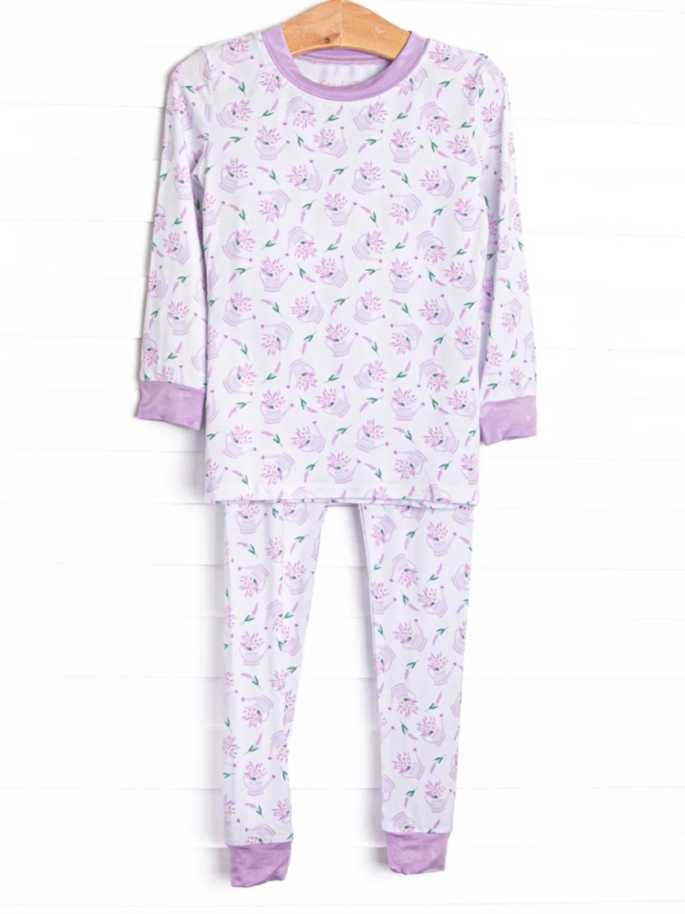Stitchy Fish Sprout and Sprinkle Bamboo Pajama Set, Purple